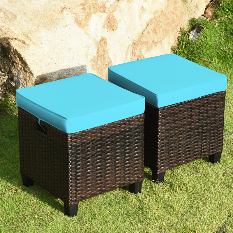 Ben-Charles 2 Pieces Outdoor Ottoman with Removable Cushion, Turquoise