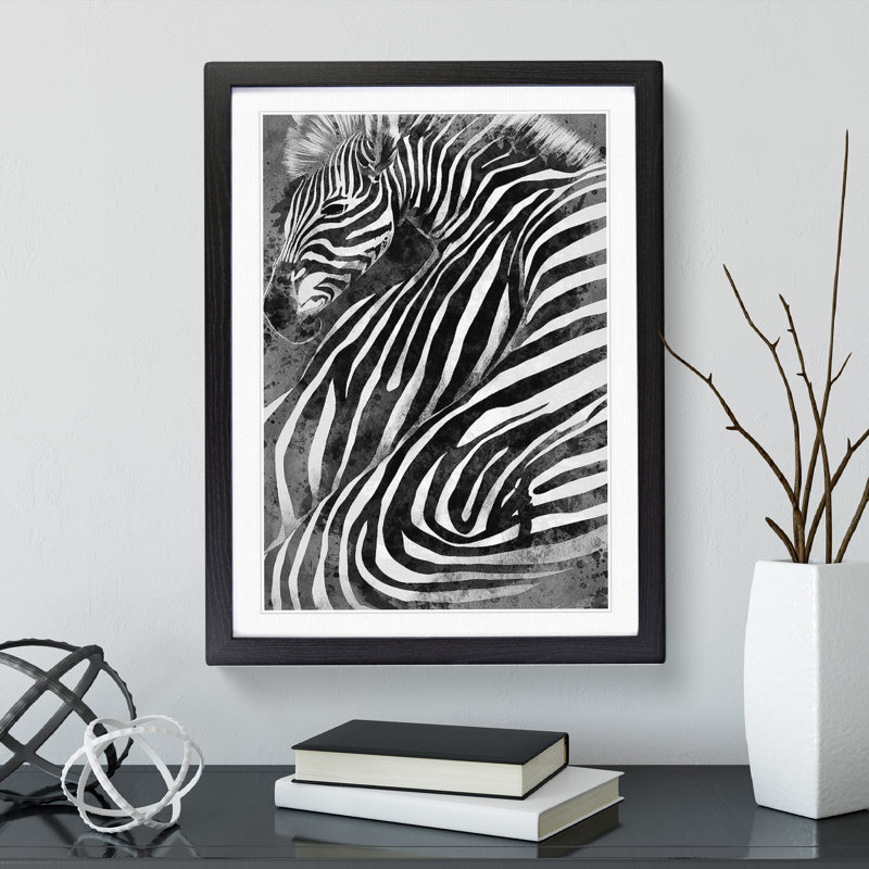 Zebra No.2 Abstract - Single Picture Frame Painting, Black, 64cm H x 46cm W x 2cm D