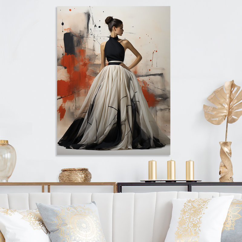 Red On Black And White Chic Dress - Dior Metal Wall Art, 20" H x 12" W x 1" D