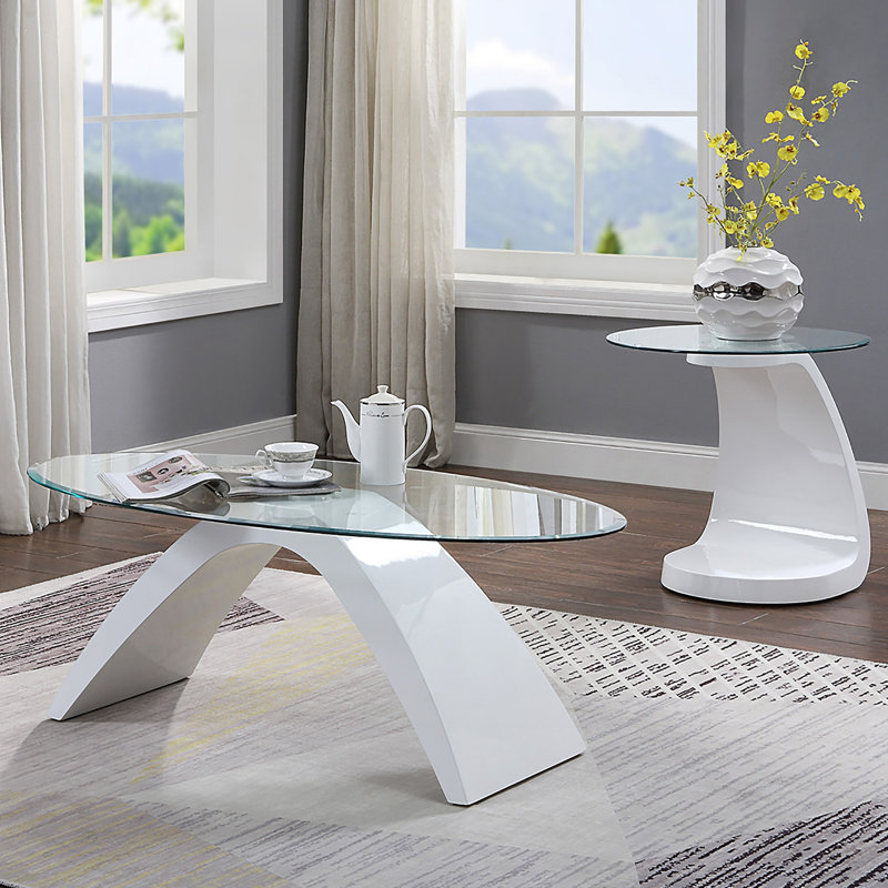 Hilry Glass Top Single Coffee Table, White