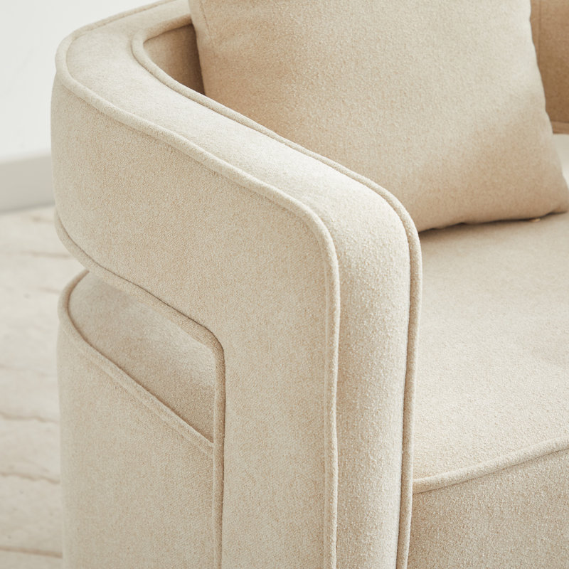 Davidanthony Upholstered Swivel Barrel Chair, Beige Polyester