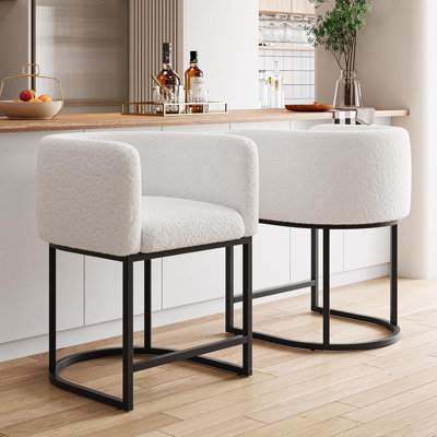 Ensemble de 2 tabourets de bar avec sièges rembourrés en laine d'agneau, tabourets de bar modernes à hauteur de comptoir