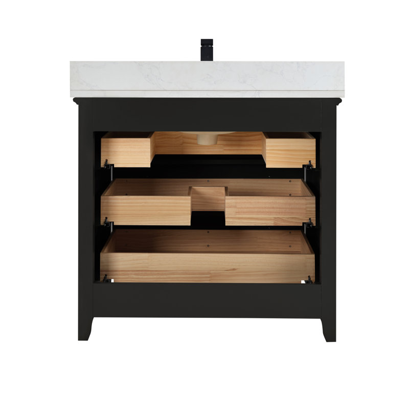 36" Cadet Finish Solid Wood Sink Vanity  With 1' Artificial Stone Top, Tricon Black