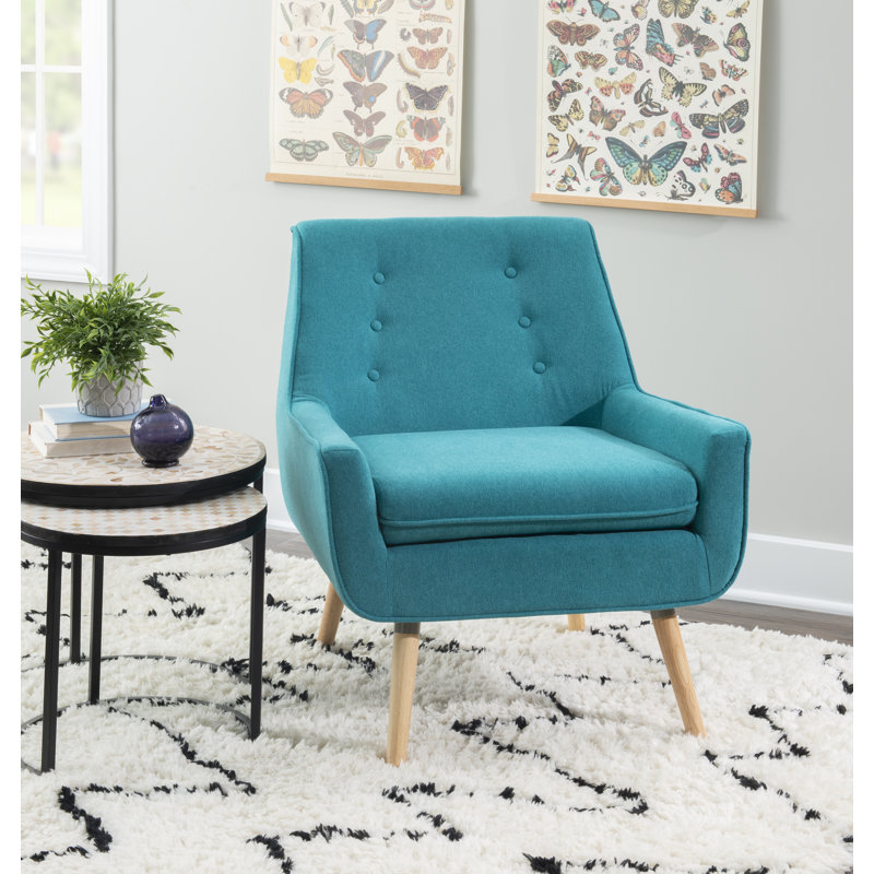 Arreon Flannel Fabric Button Tufted Armchair, Turquoise