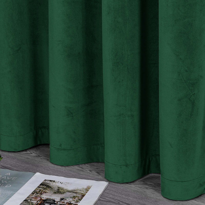 100% Velvet Curtains with Eyelets & Tie Backs, Green, 117cm Width x 137cm Drop