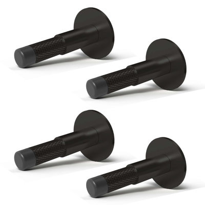Mega Handles Knurled Baseboard Door Stopper 4Pack - Door Stoppers for Bottom of Door, Zinc Alloy Door Stops with Rubber Tip - Matte Black