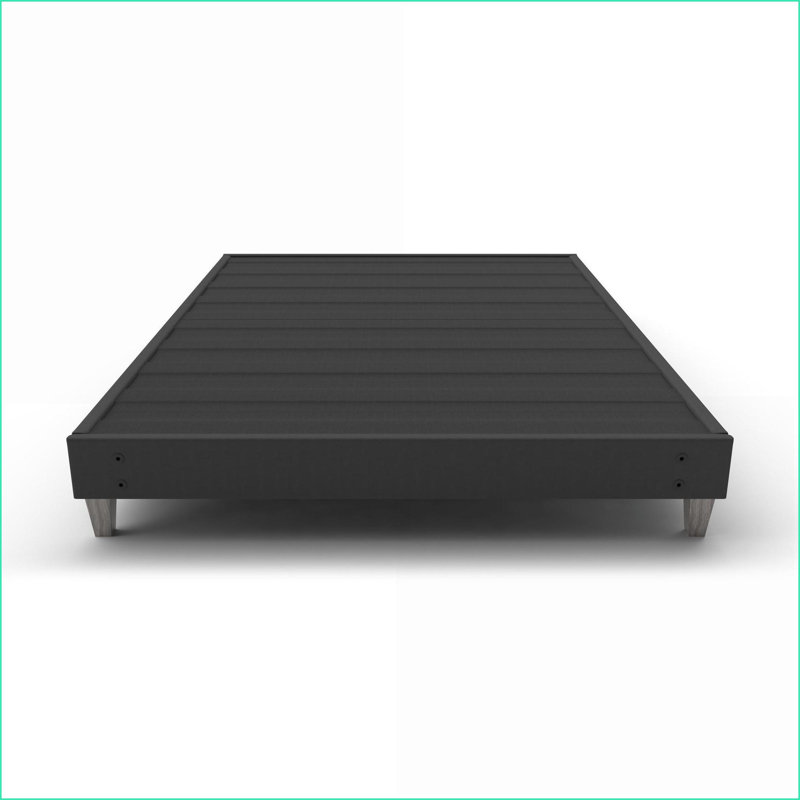 Full Size Fabric-Covered Bed Frame Foundation – Quick No-Tool Assembly, Modern Faux Wood Legs for Guest/Rental Spaces, Full