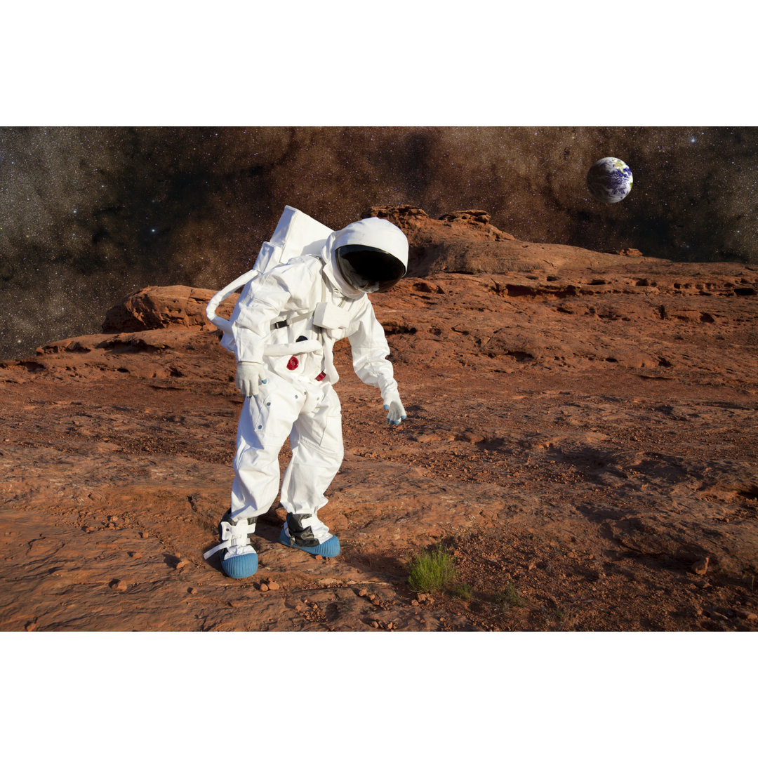 Astronaut On Mars Discovering Life von Inhauscreative - Kunstdrucke ohne Rahmen auf Leinwand