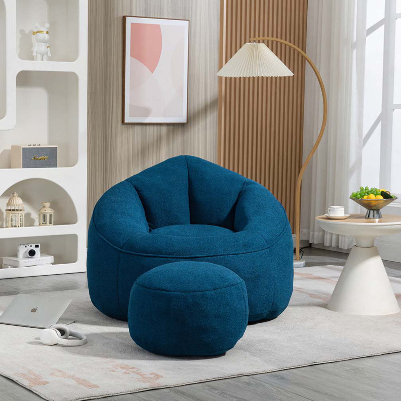 Fauteuil à billes rembourré avec repose-pieds, Bleu
