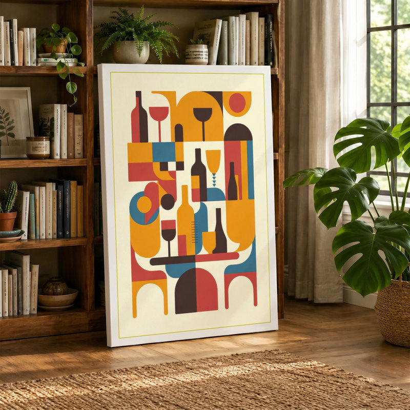 Wine Service Modern Mid-Century - Wrapped Canvas, 24x16 - 61.0 x 40.6 cm, Cream Border