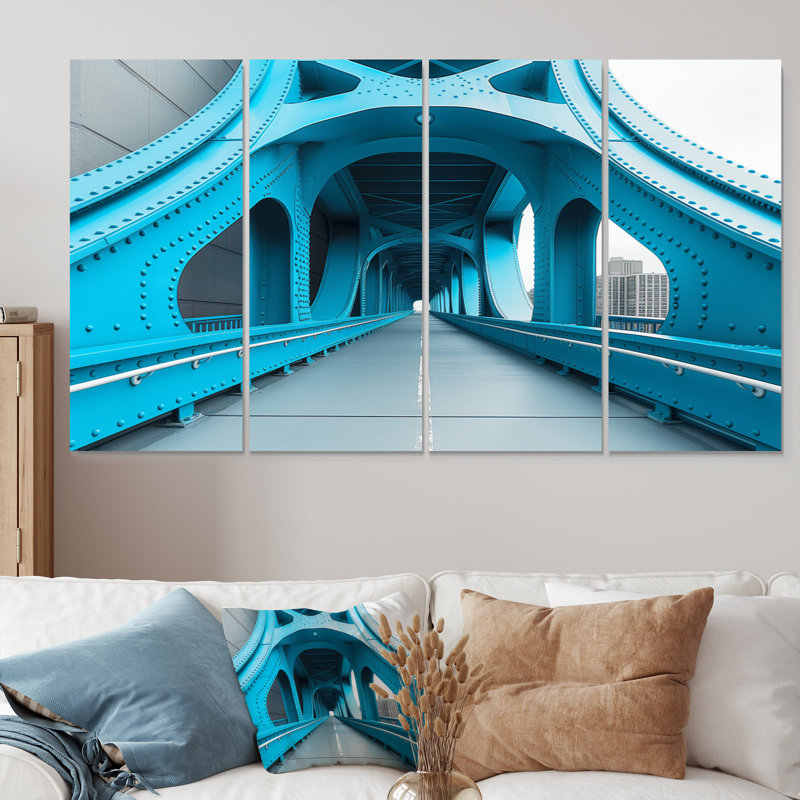 «Blue White River Ramp Walkway Bridges», ensemble d'art mural sur toile, H 32 po x l 64 po