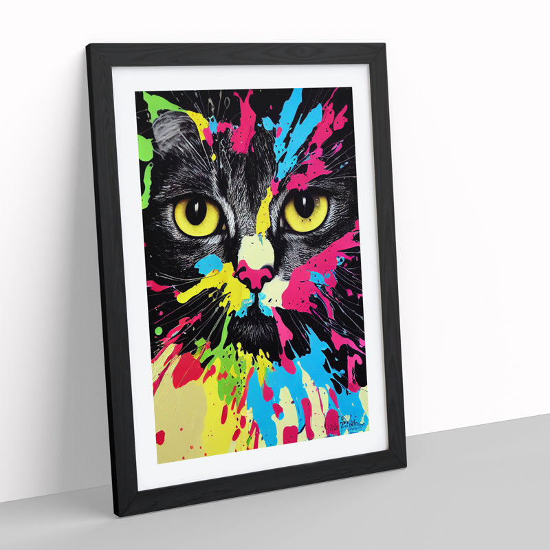 Paint Splat Cat - Framed Print, Black, 64cm H x 46cm W x 2cm D