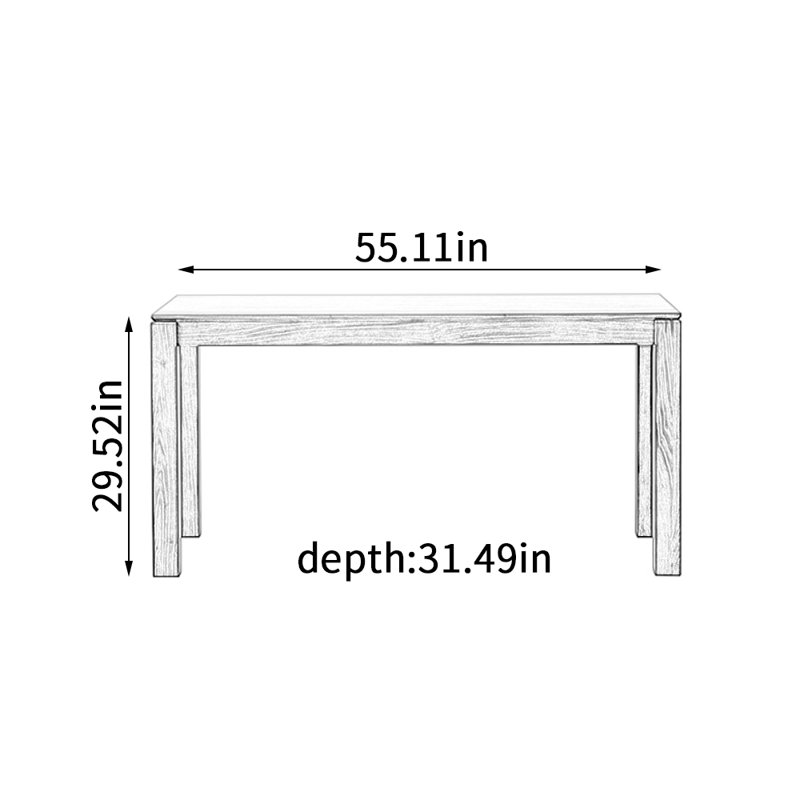 All Solid Walnut Long Rectangular Dining Table, 29.52"H x 55.11"L x 31.49"W