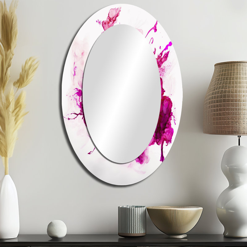 Viva Magenta Secret Wispers III - Large Oval Wall Mirror On Metal, 36" x 24"