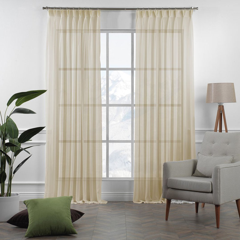 Pinch Pleat Extra Long & Exra Wide Silk Crep Single Panel Sheer, Beige, 52" W x 144" L