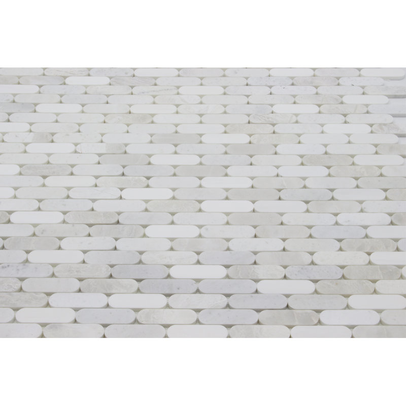 Eclipse Marble Mosaic Subway Tile, White/Gray