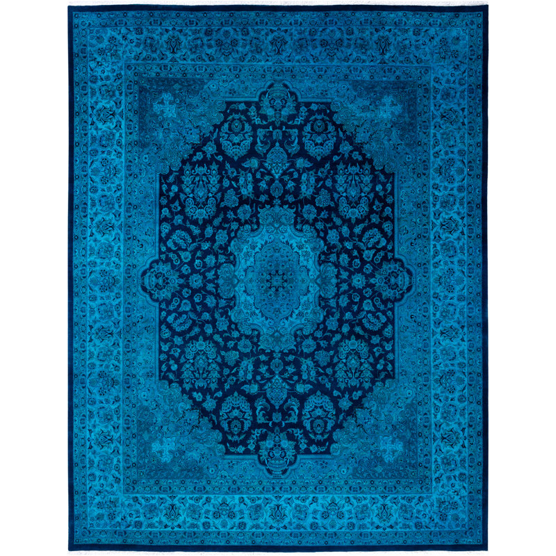 Overdyed Hand-Knotted Wool Modern-Contemporary Blue Area Rug 9' 2" x 12' 0"