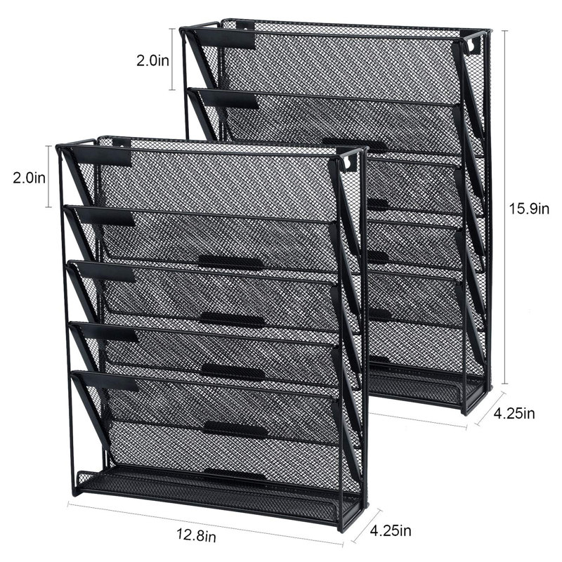 2 Pack Wall File Organizer, 6-Tier Vertical File Rack for Office/Home, Black