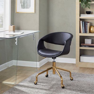 Chaise de travail en métal doré et similicuir