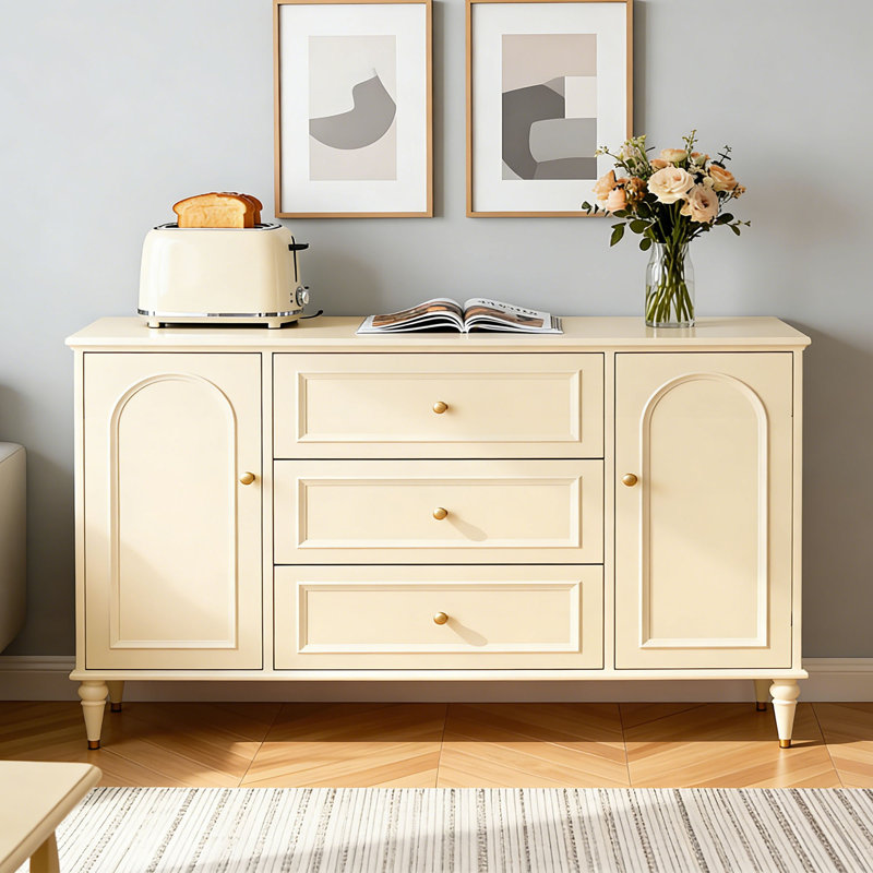 Buffet de rangement de style français de couleur crème, H 35,43 po x l 62,99 po x P 15,74 po