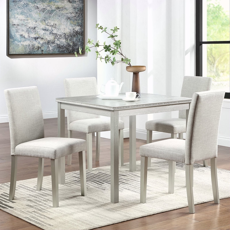 Ensemble de table de salle à manger en bois 5 pièces, ensemble de table de cuisine avec une table carrée et 4 chaises rembourrées, table de salle à manger en bois avec décoration en cristal et ensemble de chaises pour la cuisine, la salle à manger,