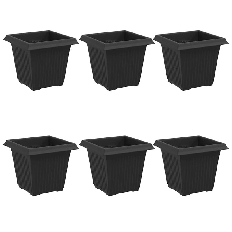  Square Flower Pot 6 Pcs Plastic, Black, 14cm H x 16cm W x 16cm D