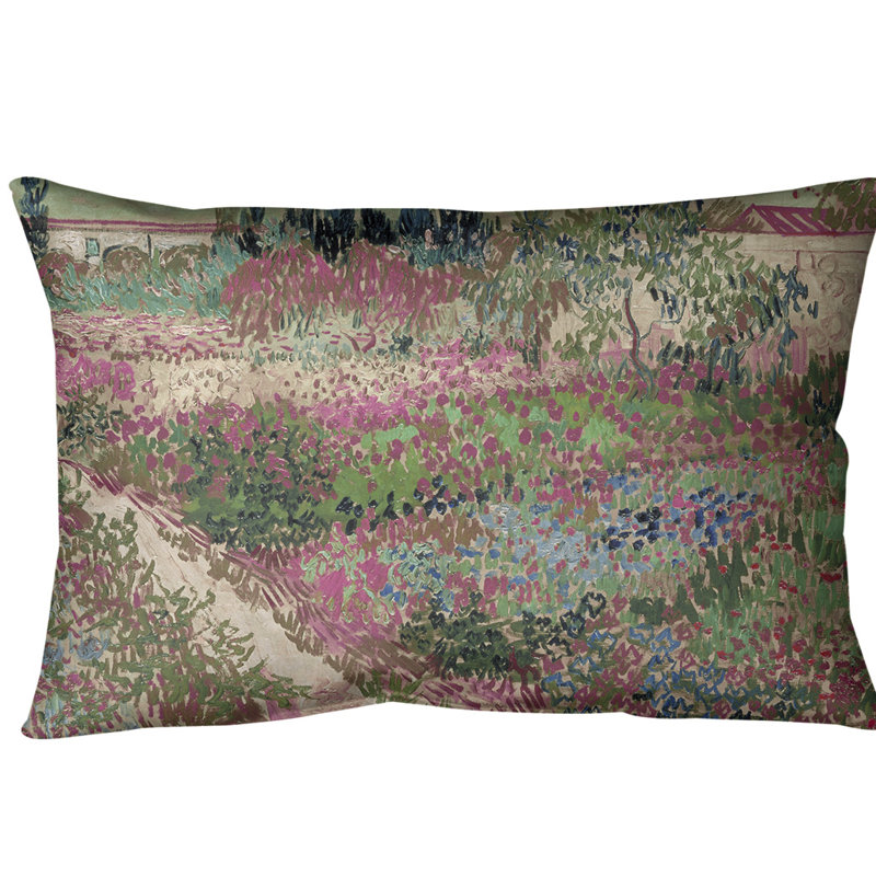 Coussin lombaire bluhender garten mit pfad, Rose, Faux lin