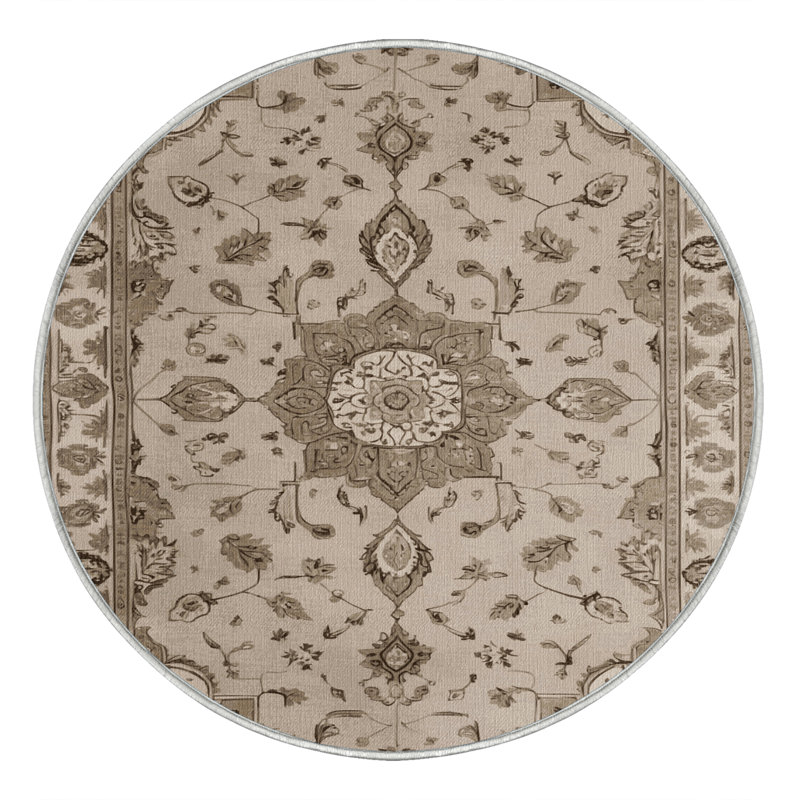 Tapis beige Tabriz lavable à la machine, Rond 5 pi