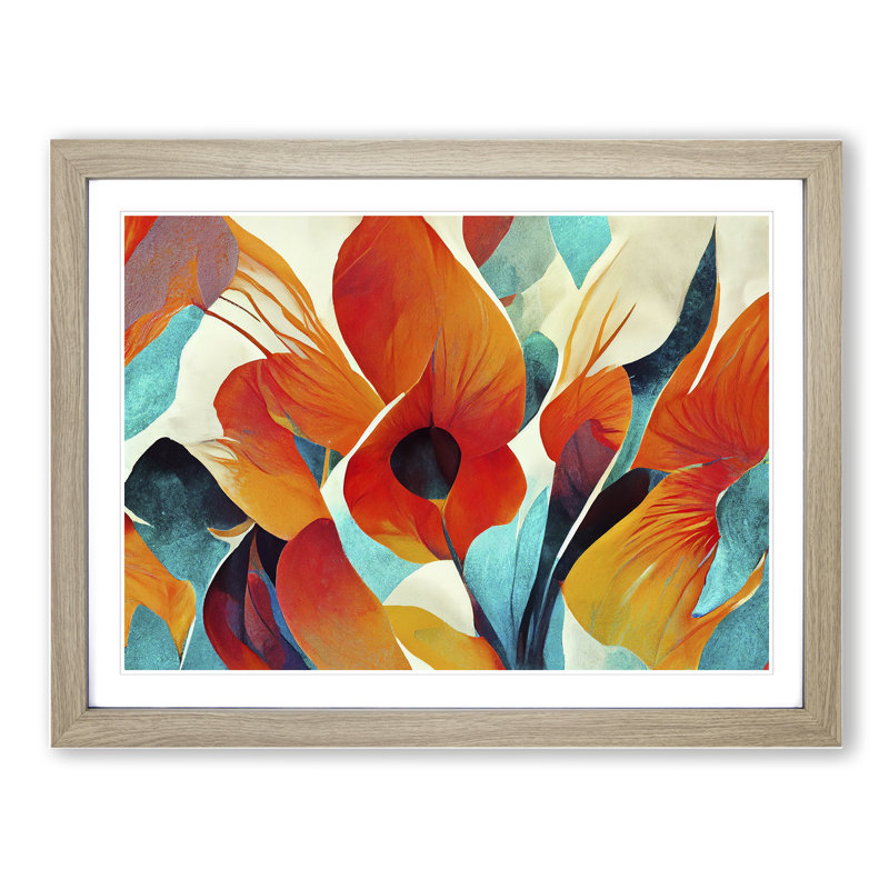 Flower Abstract Vol.5 1 Piece Single Picture Frame Painting, 34cm H x 46cm W x 2cm D, Oak