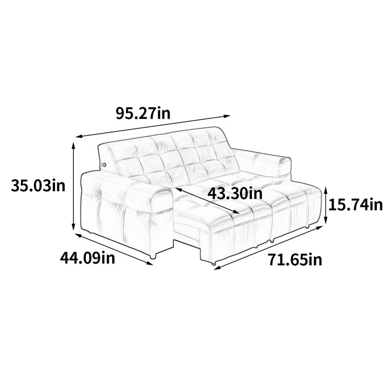 Canapé électrique Fashion, 35.03" H x 95.27" W x 44.09" D, 2