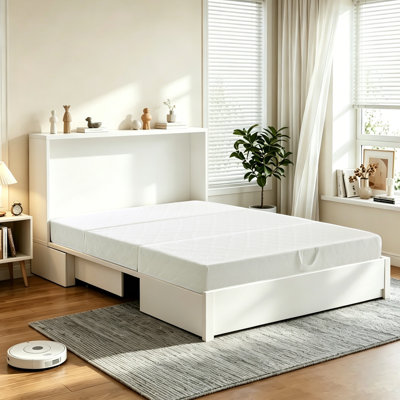 Tri-Fold 6" Gel Memory Foam Mattress, Portable Foldable Murphy Bed Mattress With Washable Cover, Handle & Non-Slip For Camping, RV & Guests