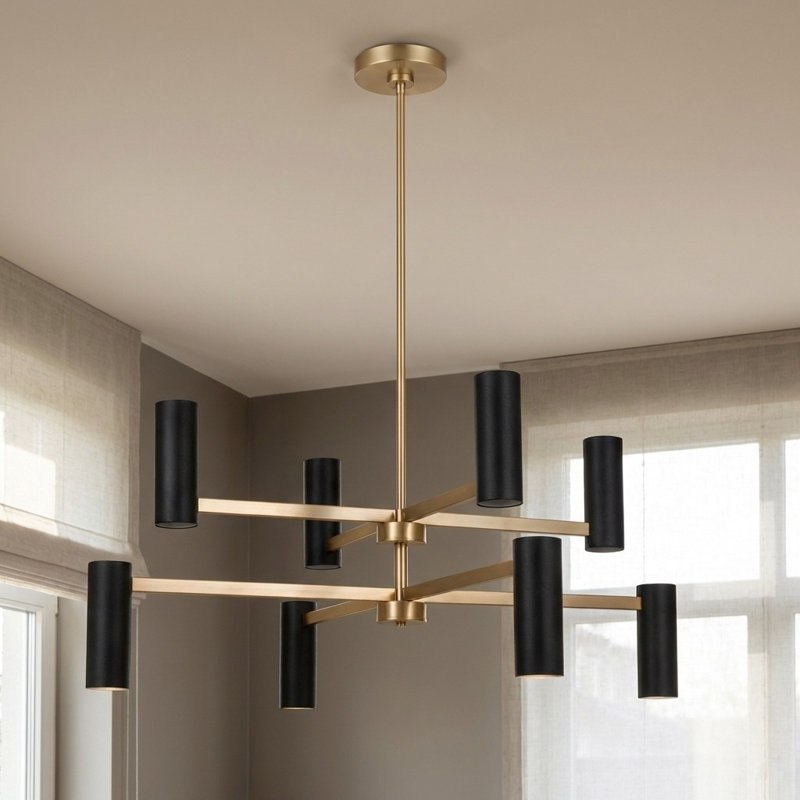 Lustre à huit lumières Zentro, Laiton satiné, Non