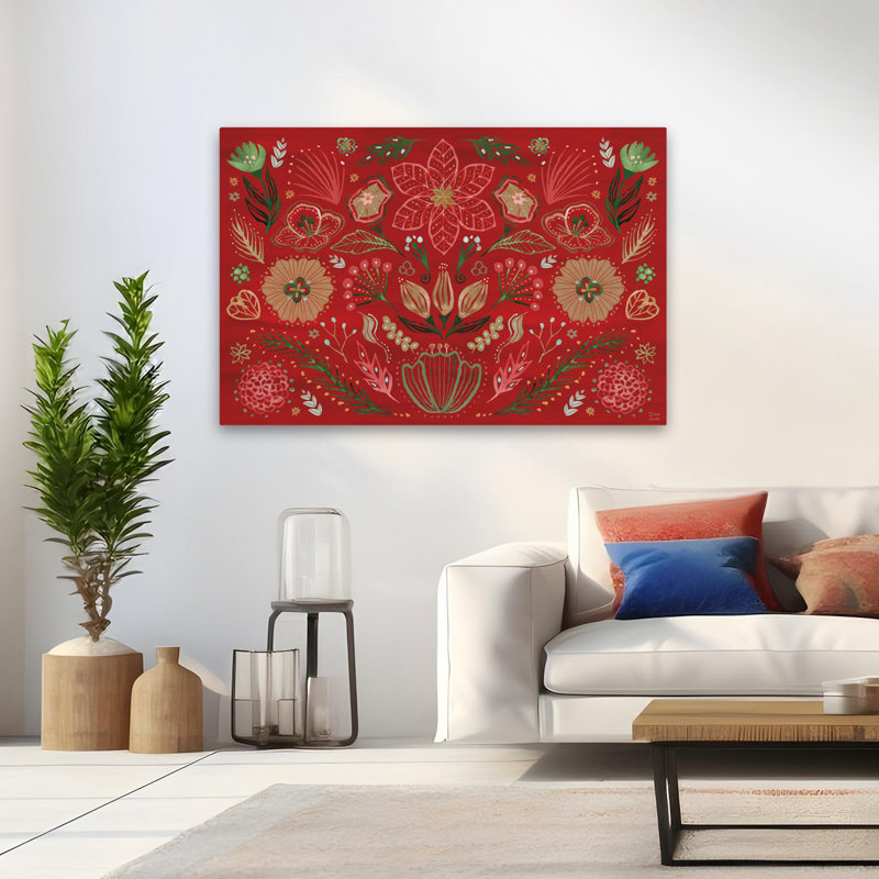 Holiday Lore I contemporain floral doré crème Christma, H 48 po x l 32 po