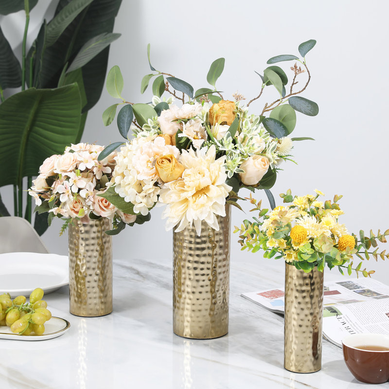 3 Pieces Metal Table Vase Set, Gold