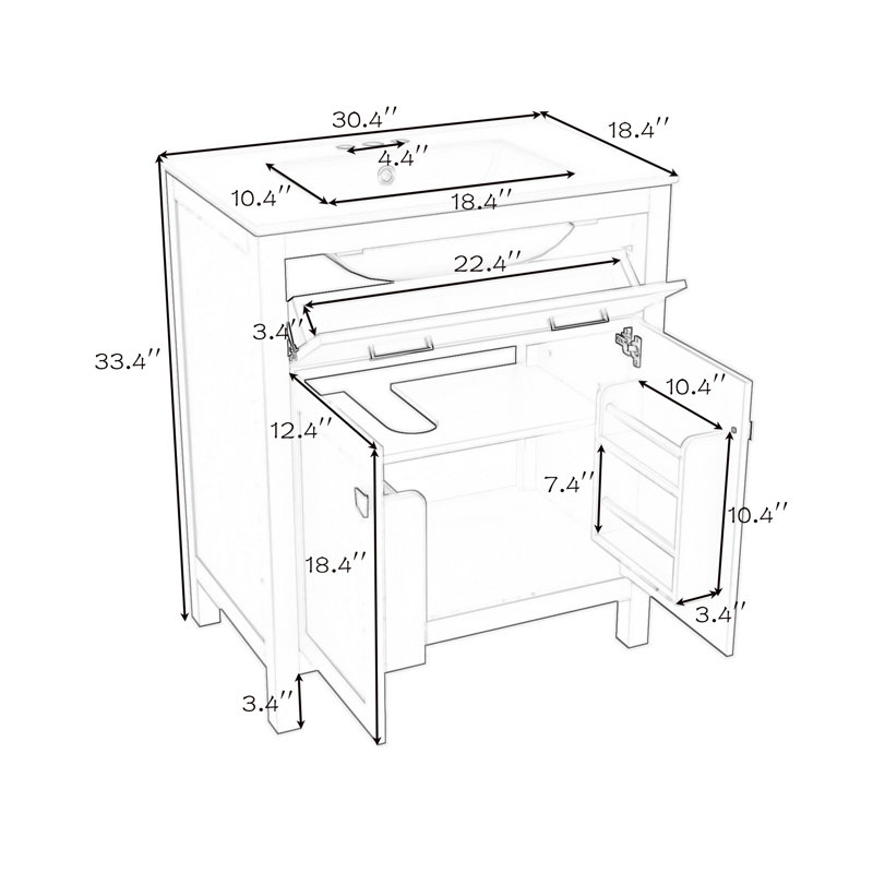 Meuble-lavabo de salle de bain avec lavabo, tablette et portes à fermeture douce, Gris