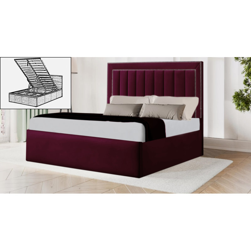 Azarae Upholstered Ottoman Storage Bed, Burgundy, Single (3')