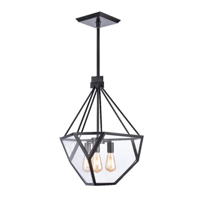 3-Light 21" Architectural Glass Chandelier