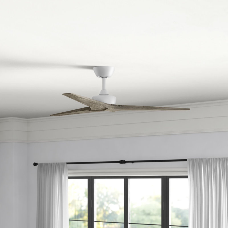 Chisel Indoor/Outdoor Smart Wooden Ceiling Fan with Remote, Blanc mat, 52" Wide, Bois patiné