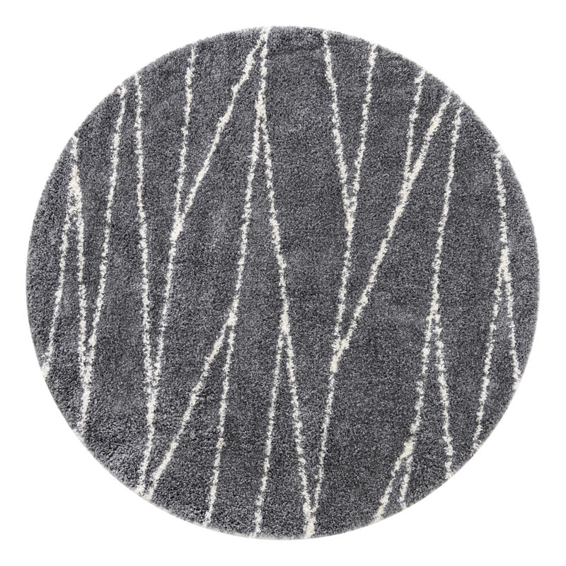 Tapis gris à rayures Ananya, Rond 5 pi 3 po