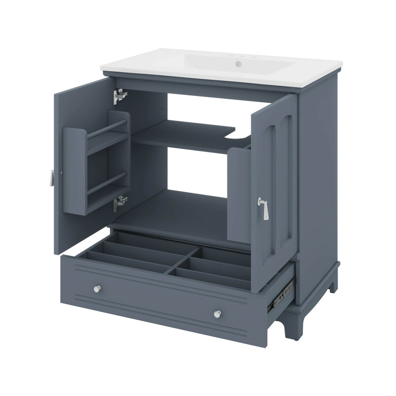 30 Inch Bathroom Vanity With Sink, Drawer, Storage Cabinet With Adjustable Shelf, Blue