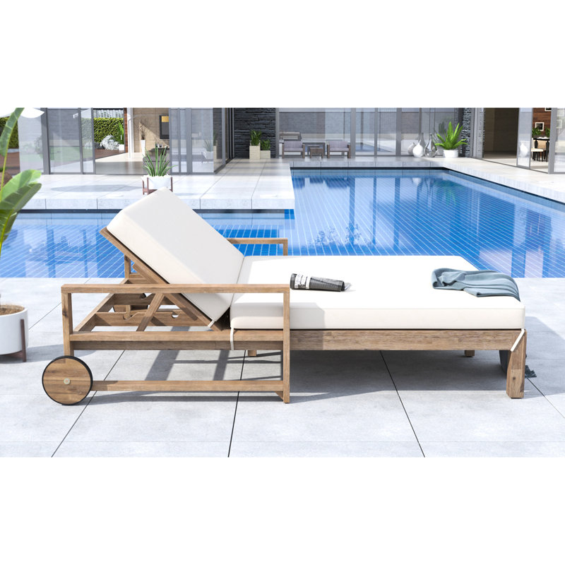 Lit de bronzage d'extérieur beige - en bois, avec et coussins Lit de jour en bois pour les jardins aux taches de soleil