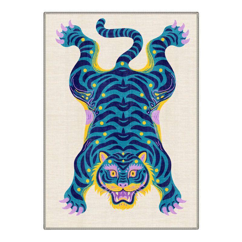 Tapis jaune / bleu / beige / mauve lavable à la machine avec envers antidérapant Valor, Rectangle 9 pi x 12 pi
