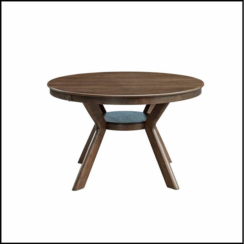 47.24'' Round Rubber Wood Dining Table for 4-6 with Trestle Base, Modern and Durable Kitchen Dinner Table for Various Rooms