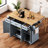 Kitchen Island With Modern Lines And Grey Blue Hue 54.62In Depth --1051518335-1051518333