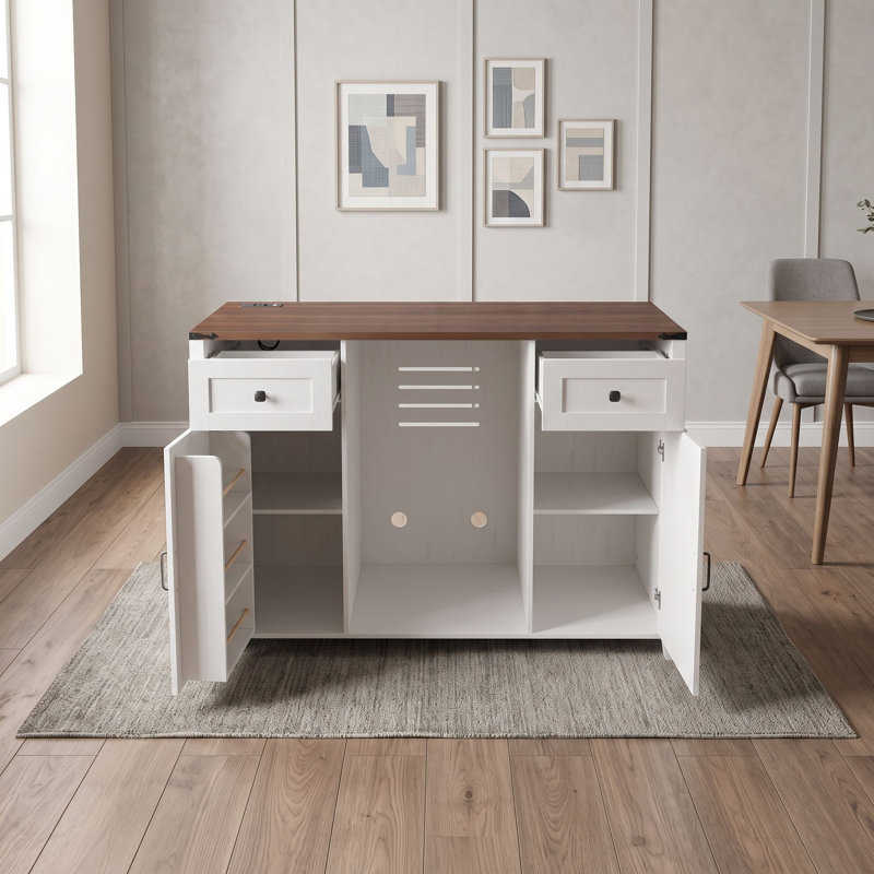 Mini armoire de réfrigérateur avec prise de courant, 2 tiroirs, tablettes réglables, supports à verres à vin et gestion des câbles