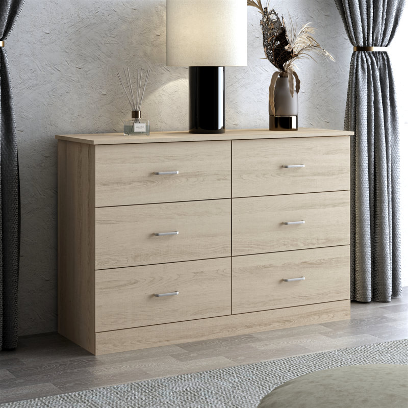 Commode double à 6 tiroirs Allyannah, Chêne d'Oslo