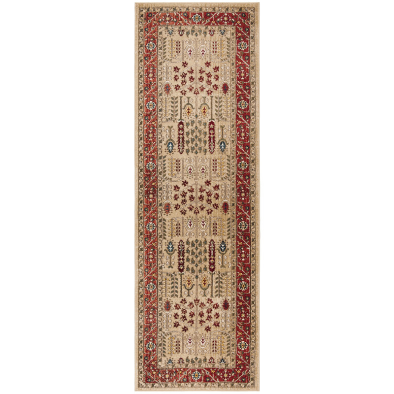 Tapis tissé à plat en polypropylène, rouge / beige Ralph Lauren Margaux, Tapis de couloir 2 pi 2 po x 6 pi