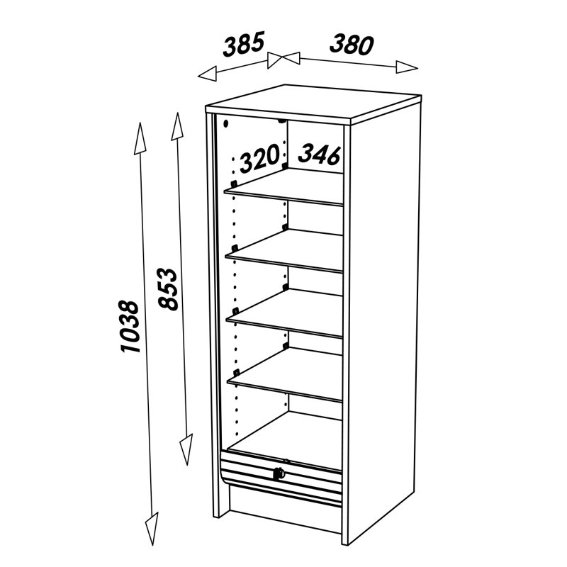 Gratiana 1 -Door 5 -Shelf, Black