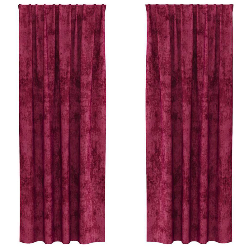 Curtain With Curtains 2 Pcs Velvet, Wine Red, 140cm Width x 225cm Drop
