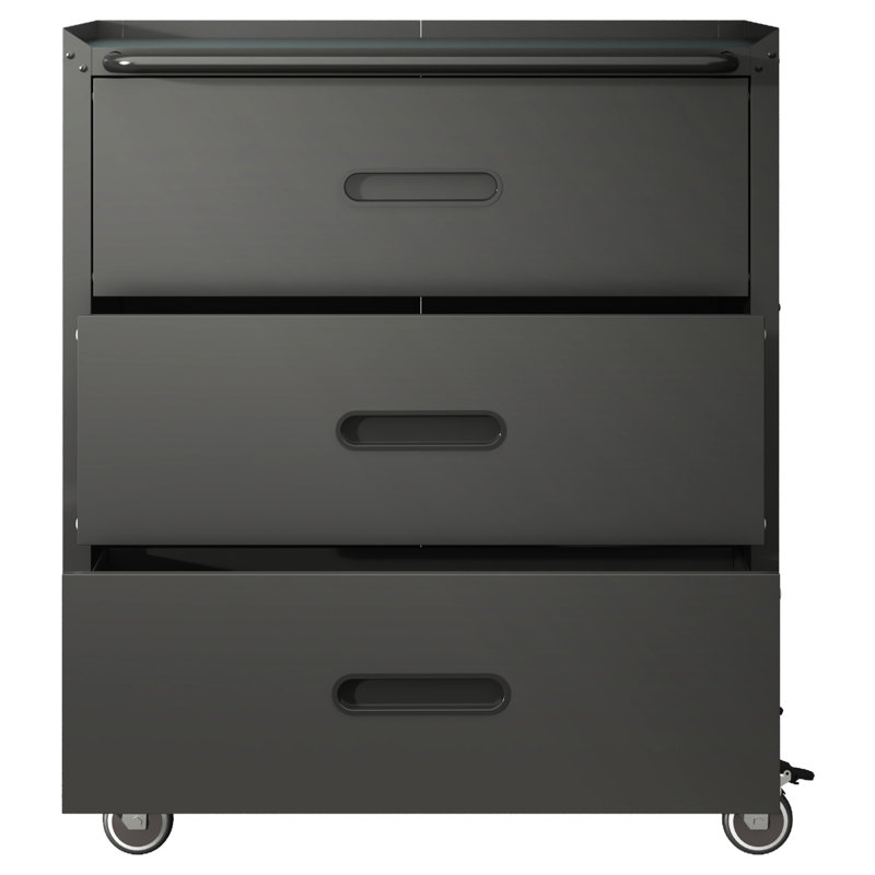 Armoire en métal robuste avec 3 tiroirs et roulettes - garage, bureau, maison. Acier robuste, noir. 360 rotatif. Compartiments de rangement spacieux. Roues pivotantes de 160 lb à tiroir supérieur. Rangement.